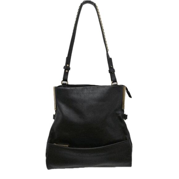 Halston Heritage Black Leather Shoulder Hobo Bag Purse - Picture 1 of 16